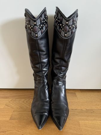 Bottes Sergio Rossi T.39 en cuir noir 