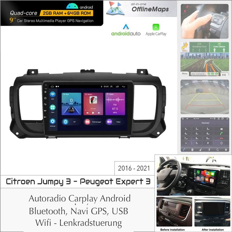 Citroen Jumpy Peugeot Expert Autoradio Carplay 64GB Android