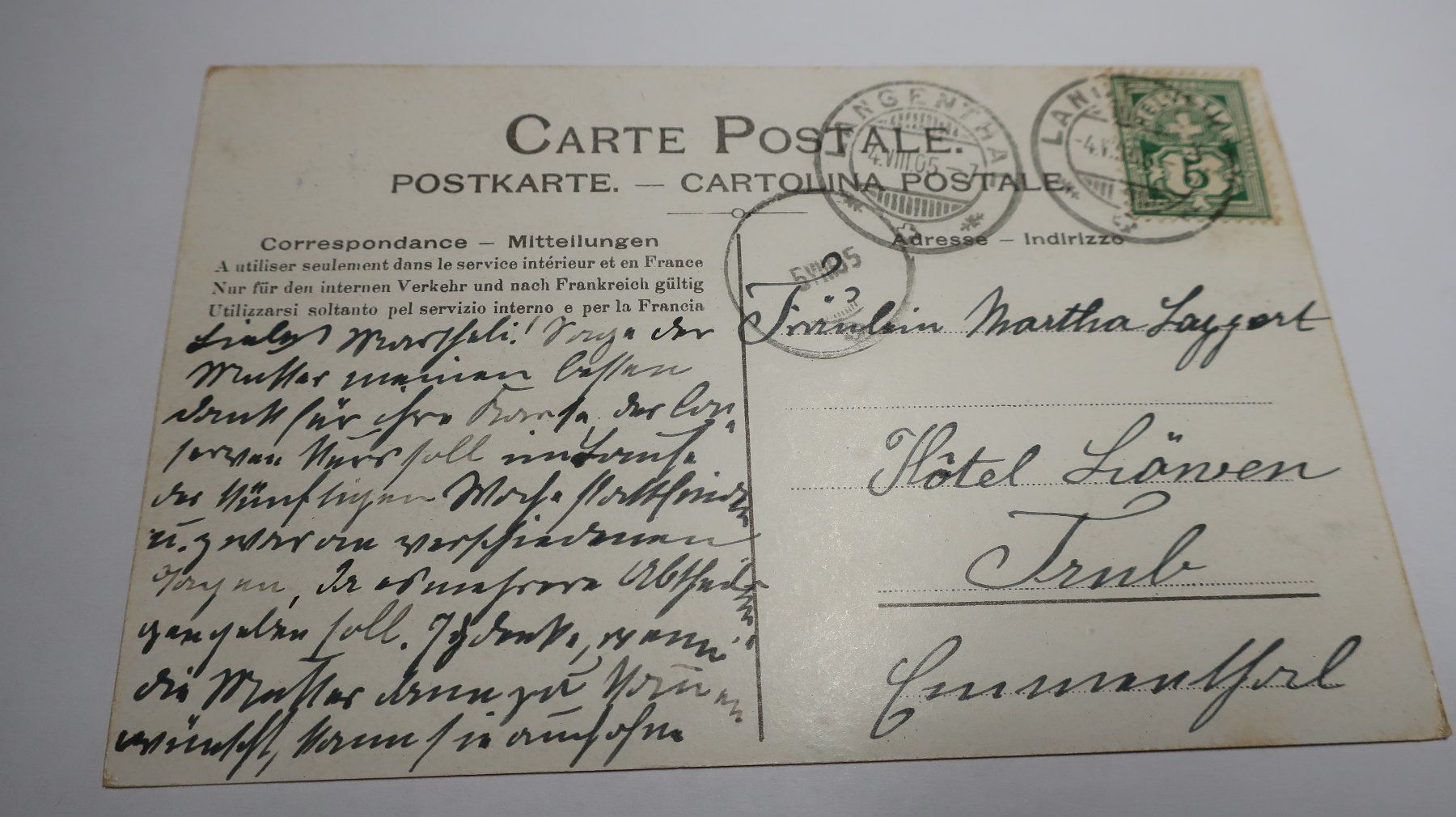Cartoline postali: Gruss vaus Langenthal  1905 – Usato da Cormoret venduto da Pascalll2001 5
