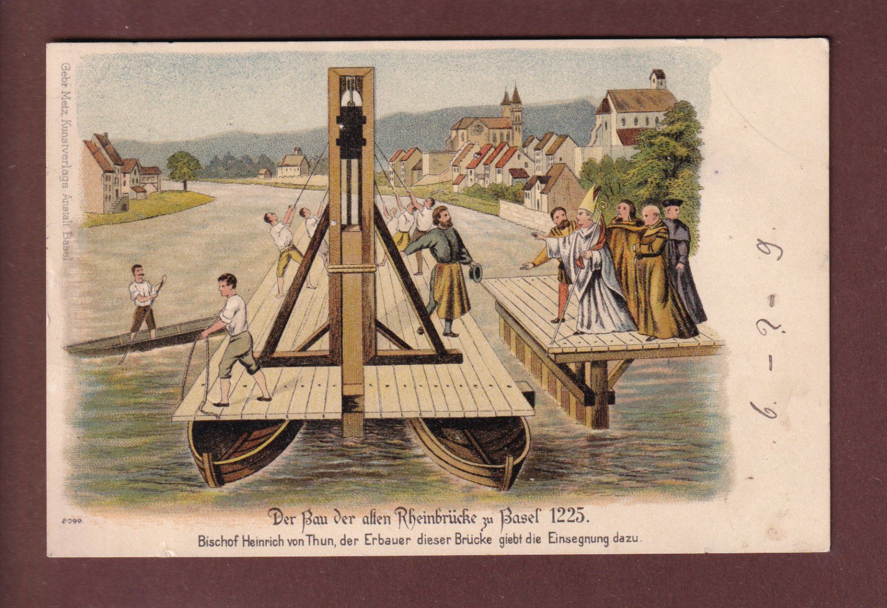 Cartoline postali: BASEL - Bau der alten Rheinbrücke 1225 - 1908 – Usato da Pully venduto da nicecards