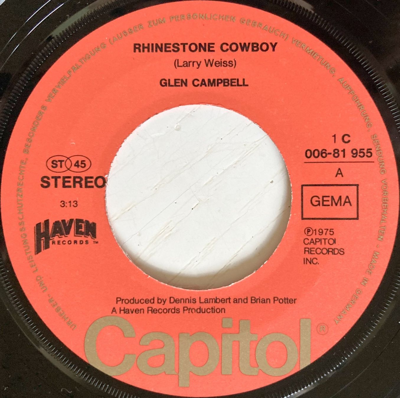 Dischi in vinile: GLEN CAMPBELL - RHINESTONE COWBOY – Usato da Bottens venduto da hotter-than-hell 2