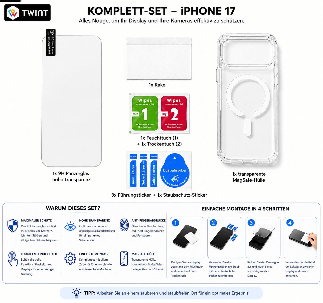 Cover & Protezioni schermo: iPhone 17 Schutz-Set MagSafe Hülle + Panzerglas – Nuovo (secondo la descrizione) da Paudex venduto da Deals-suisse 1