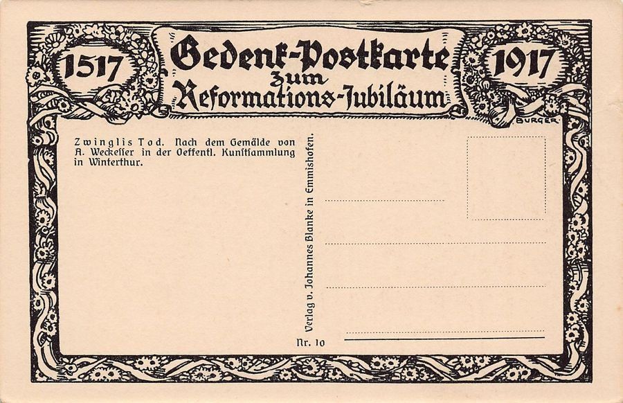 Cartoline postali: Reformations-Jubiläum 1917 - 10. Zwinglis Tod – Usato da Frauenfeld venduto da POML 1