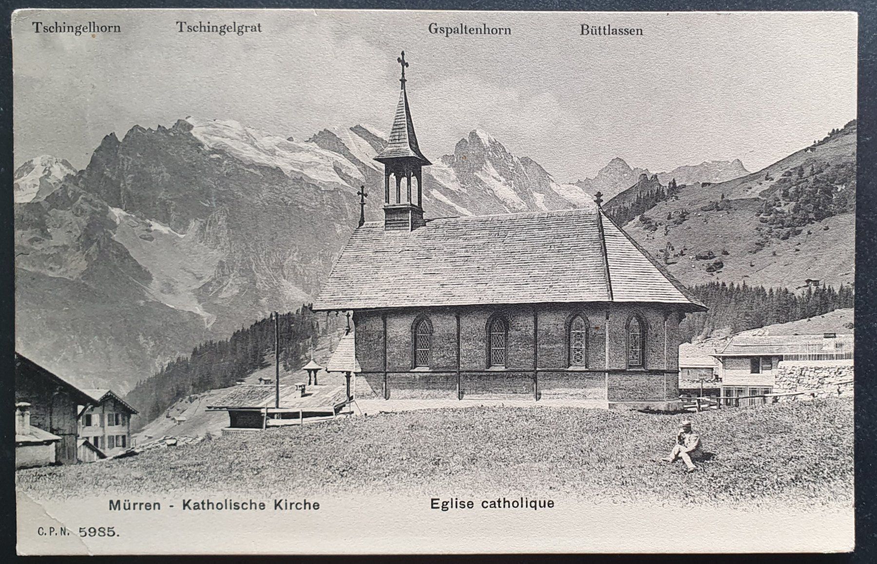 Cartoline postali: Mürren - Katholische Kirche 1911 – Usato da Kreuzlingen venduto da Rschweiz1