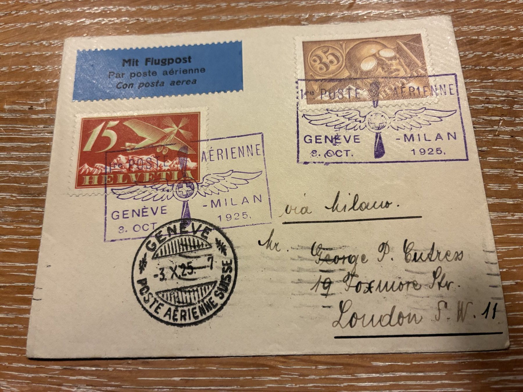 Tutti i francobolli: 012. FLUGBRIEF MIT F6, SBK 150.- – Usato da Oud-Turnhout venduto da Frankaturware