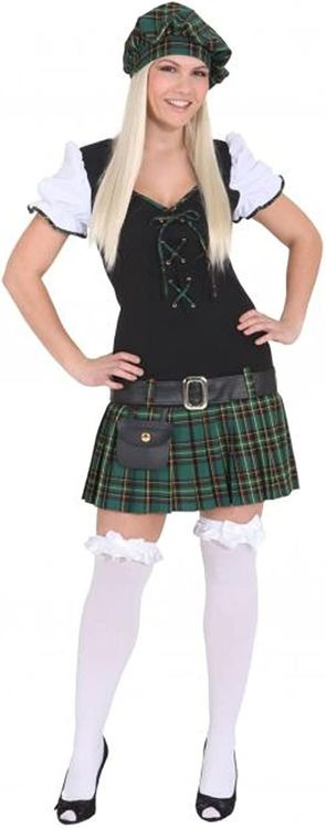 Scottish Girl Kostüm Grün – Damen-Kostüm Mit Kleid, Gürtel, Barett & Tasche – Größe 40