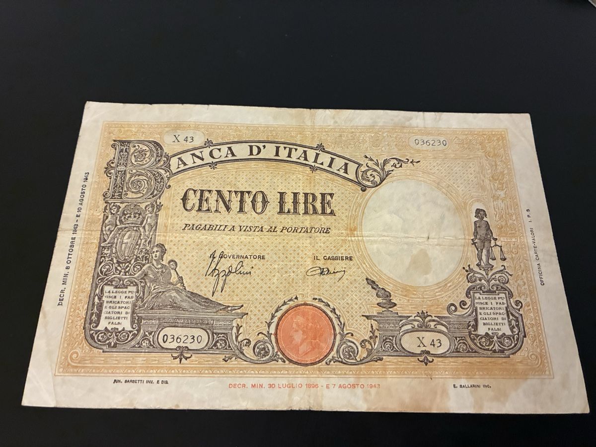 Banknoten: 100 Lire 1943 – Gebraucht aus Dällikon von Woldbanknoten 1