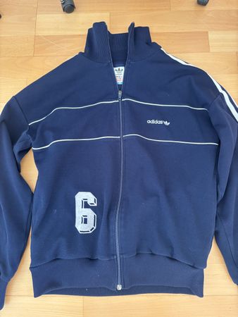 Adidas Trainingsjacke, blau mit weiss, grösse S/M