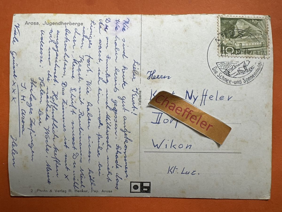 Cartes postales: 1959 Arosa, Jugendherberge. – D'occasion à Zürich par Chaeffeler 1