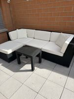 Rattan Lounge Set schwarz mit Kissen guter Zustand