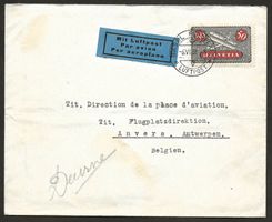 Flugpost Schweiz 1931 Basel Brüssel Antwerpen Luftpost