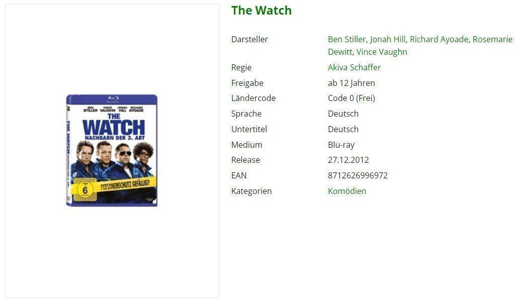 Tutti i DVDs: The Watch (Bluray) – Usato da Buchrain venduto da Sssschaller