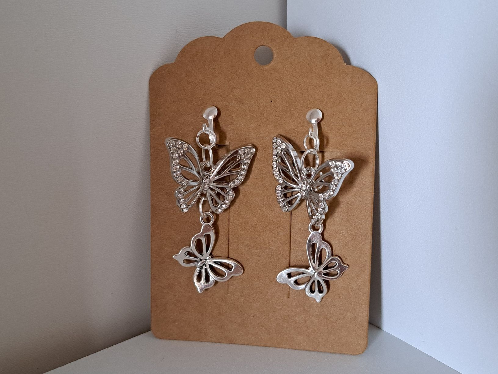Orecchini pendenti & Orecchini a lobo: Schmetterling Ohrclips Strass Glitzer Double Butterfly – Nuovo (secondo la descrizione) da Weggis venduto da Leeclipse 2
