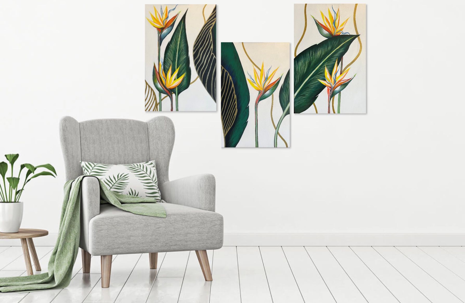 Gemälde: Malerei TRIPTYCHON „Paradiesvogel“ – Neu (gemäss Beschreibung) aus Reinach BL von art-inspiration.ch