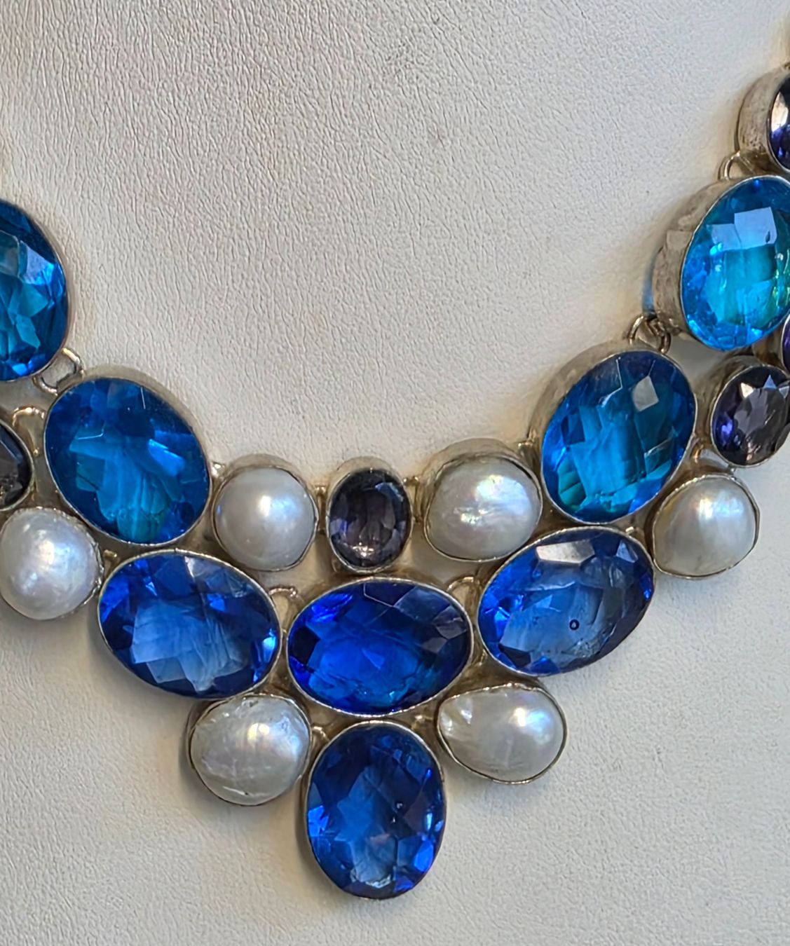 Catenine: Collier mit blauen Steinen und Perlen, Silber – Nuovo (secondo la descrizione) da Zürich venduto da Bieter04 1