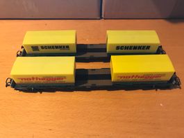 2x Roco ÖBB Rungenwagen + je 2x Pritschen Container