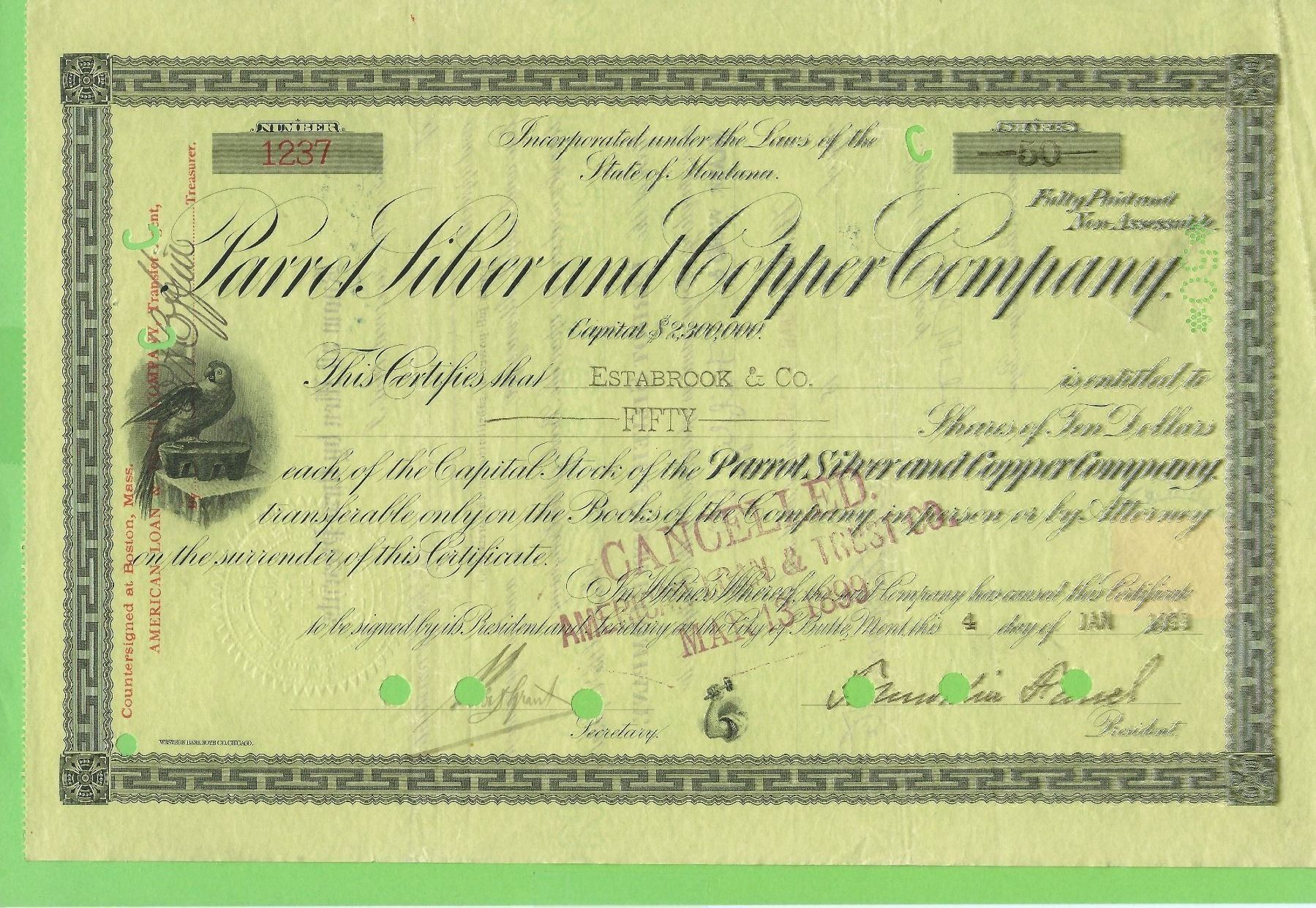 Toutes les monnaies: Parrot Silver and Copper Co.  1899 – D'occasion à Zürich par t24_de