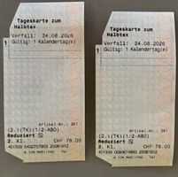 2 Tageskarten Halbtax 2. Kl. Gültig bis 24.8.