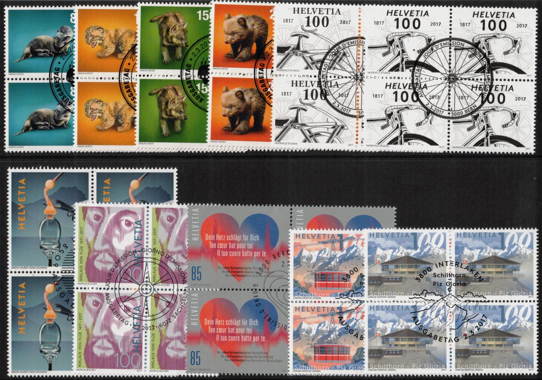 Tutti i francobolli: 2017/I   Schweiz   Vierblock   Ersttag   Postpreis CHF 48.80 – Usato da Mellingen venduto da Ginger