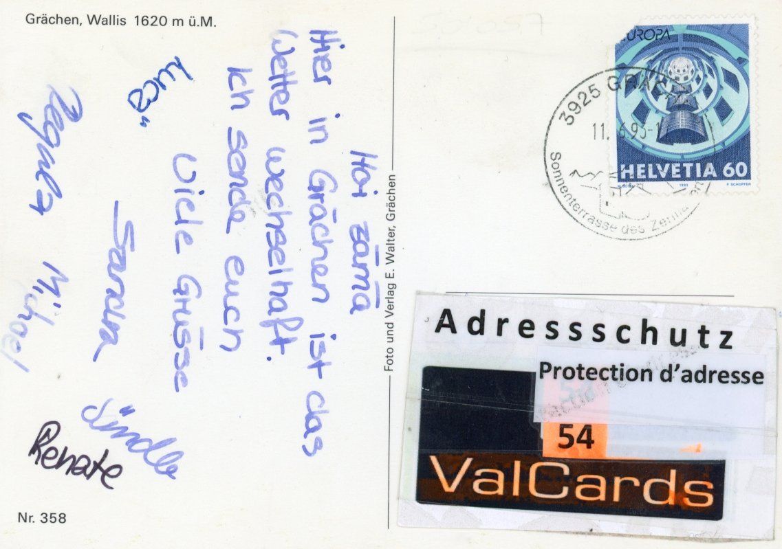 Cartoline postali: Grächen   VS   1'620 m.       um 1995 – Usato da Brig venduto da Valcards54 1