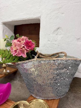 Silberne Strandtasche / Handtasche mit Pailletten Top! (52)