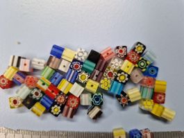 Perles cubes 6 mm mixtes Millefiori MURANO 25 pcs