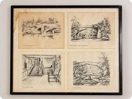 Lot de 2 tableaux anciens encadrés – 8 gravures