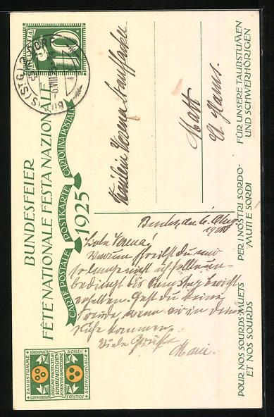 Cartoline postali: Schweizer Bundesfeier 1925, Mädchen in  – Usato da Berlin venduto da bartko-reher 1