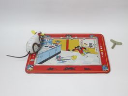 Blechbahn mit Maus Lucky Mouse zum aufziehen