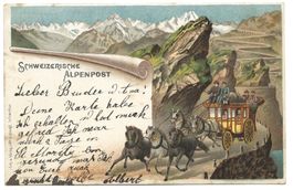 Schweizerische Alpenpost - Postkutsche -Schlumpf-Litho  1902