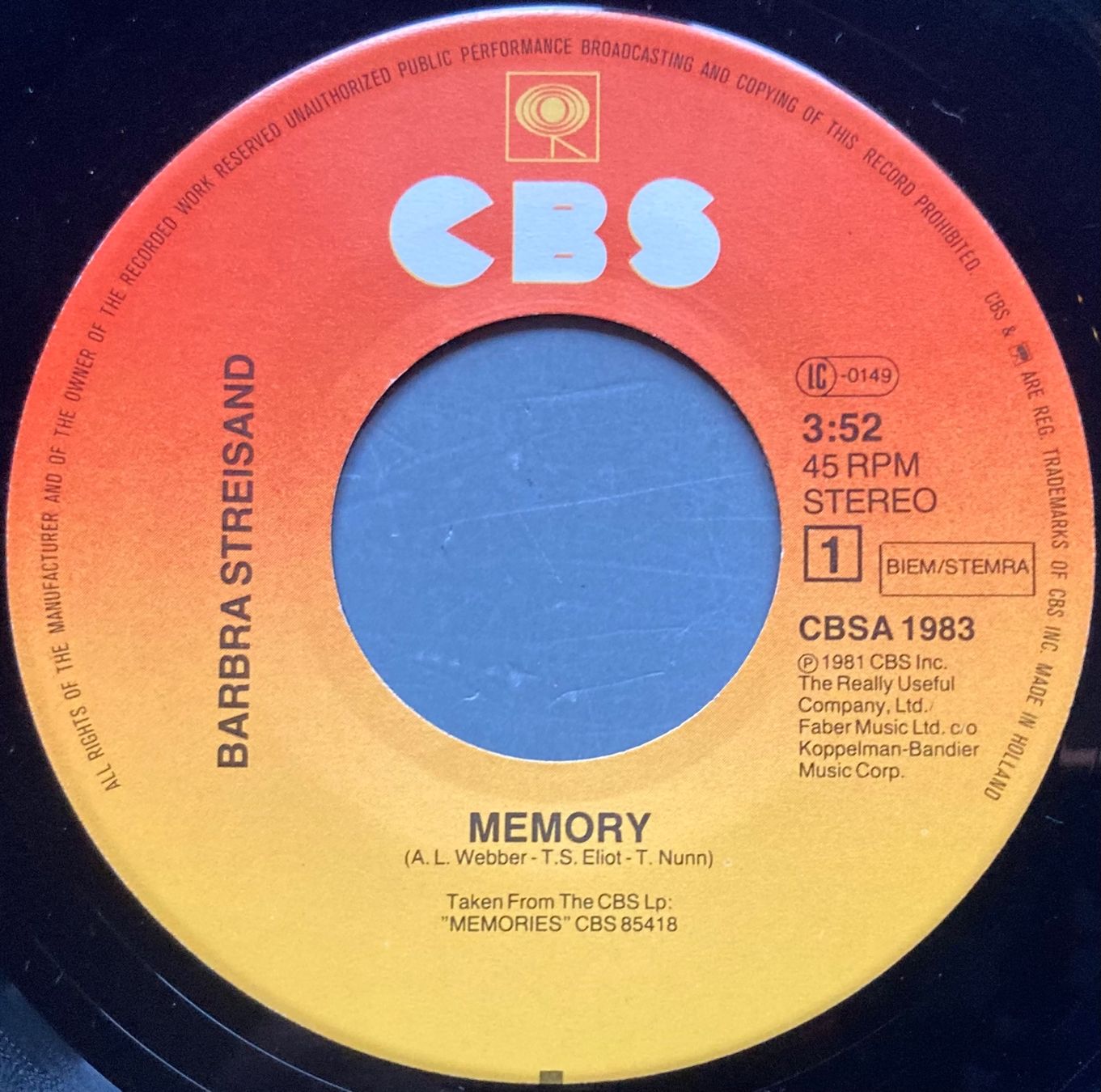 Schallplatten: BARBARA STREISAND - MEMORY – Gebraucht aus Poliez-Pittet von Newtown-Records 2