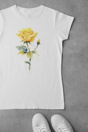 Damen M Baumwolle T-shirt Rose Druck NEU