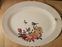 Vintage Teller mit Blumen- und Vogelmotiv, 2 Stück