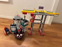 Playmobil Hafenkran, Container Schiff, Boot & Zubehör