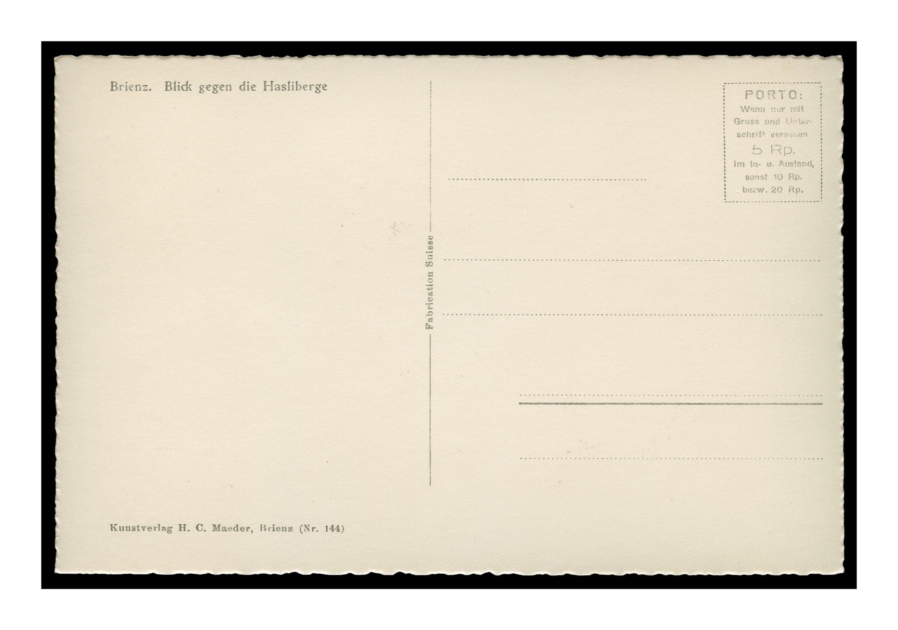 Cartoline postali: BRIENZ - 1930 "Blick gegen die Hasliberge" – Usato da Onex venduto da gonsla01 1