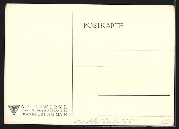 Cartoline postali: Auto Adler Standard 8 mit 15 /70 PS 8 Zy – Usato da Berlin venduto da bartko-reher 1