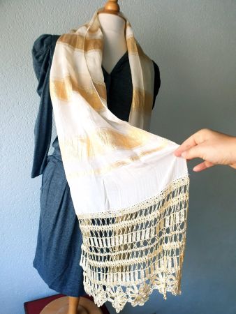 SCHAL TUCH Gold BEIGE STRICKWARE HÄKELEI ORIENTALISCH top