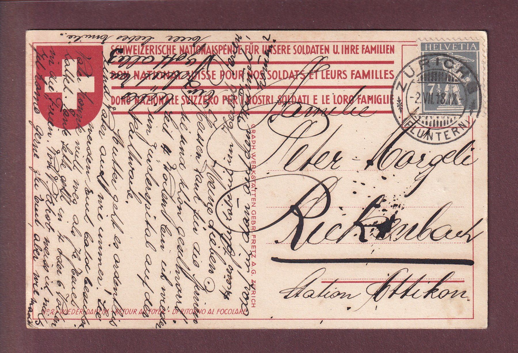 Ansichtskarten: DON NATIONAL SOLDATS - 1918 – Gebraucht aus Pully von nicecards 1