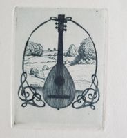 Jugendstil 1919, Radierung signiert Motiv Mandoline, Kunst