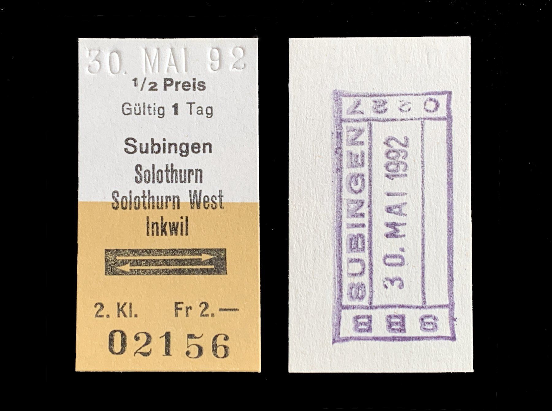 Tickets: Subingen Solothurn Inkwil Bahn SBB Edmondsonsches Billett – Neu (gemäss Beschreibung) aus Bern von AWiBe