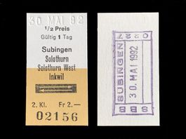 Subingen Solothurn Inkwil Bahn SBB Edmondsonsches Billett