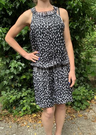 Morgan Abito di viscosa satinato nero/bianco a pois,tgM/L