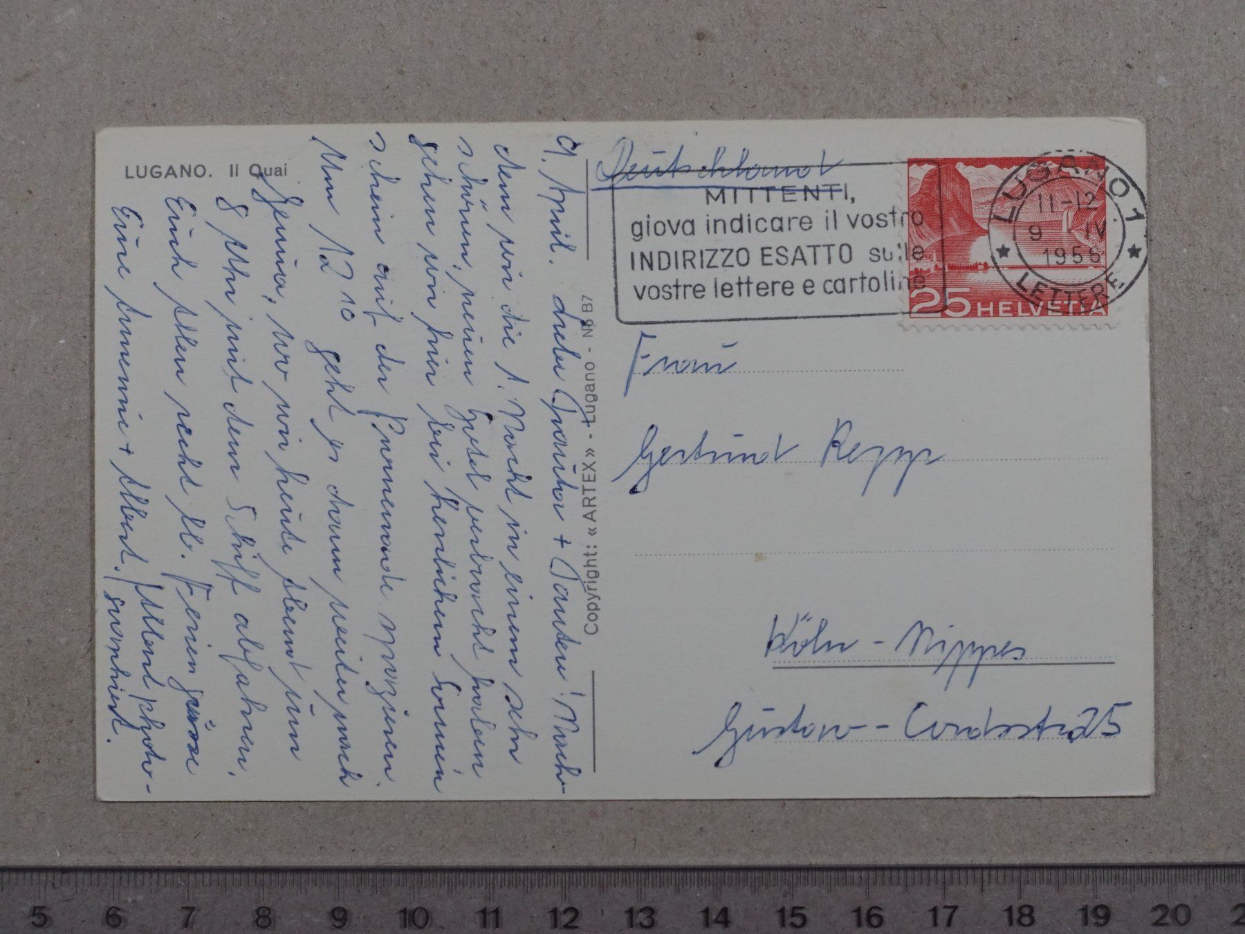 Cartoline postali: Lugano, Quai, 1956 – Usato da Lenzburg venduto da fh1 1