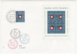 SBK-Nr. W44 (Einzelwert NABA 1971) und W45 (Block) auf FDC
