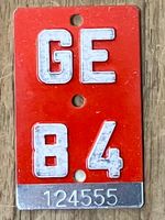 GE 84 - PLAQUE DE VELO - VELONUMMER - FAHRRADSCHILD GE 84