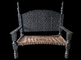 Chaise basse tribale traditionnelle 2 places Pakistan