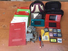 Nintendo 3DS XL Konsolen Rot und Tuerkis mit Spielen
