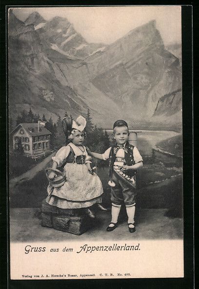 Cartoline postali: Appenzeller Kinder in Tracht vor einer G – Usato da Berlin venduto da bartko-reher
