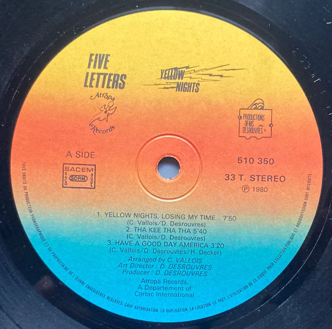 Dischi in vinile: FIVE LETTERS - YELLOW NIGHTS – Usato da Poliez-Pittet venduto da Newtown-Records 2