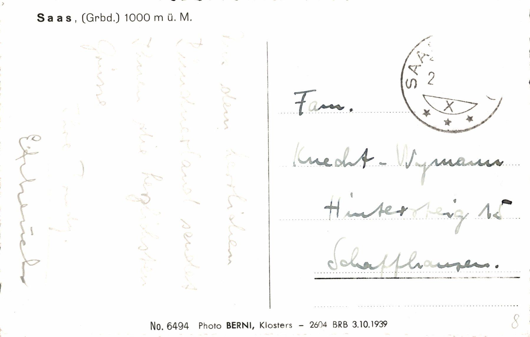 Cartoline postali: Saas (Grbd.) 1000 m.ü.M. – Usato da Bronschhofen venduto da Astore 1